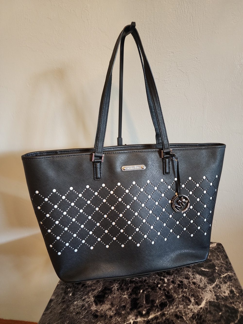 Michael Kors Large Black And Silver  Laser Cut Tote